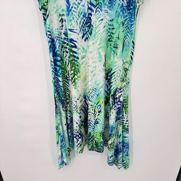 Chicos 3 Womens  Blue Tropical  Short Sleeve Asymmetrical Midi Dress Size XL - Picture 5 of 14